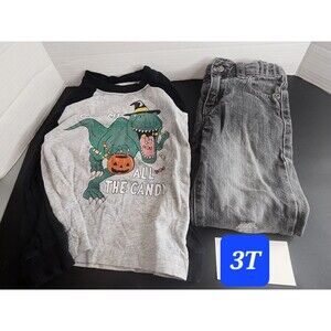 Lot Of 2 Toddler Boys Clothes 3T Halloween Outfit Baby's R Us Carters dinosaur